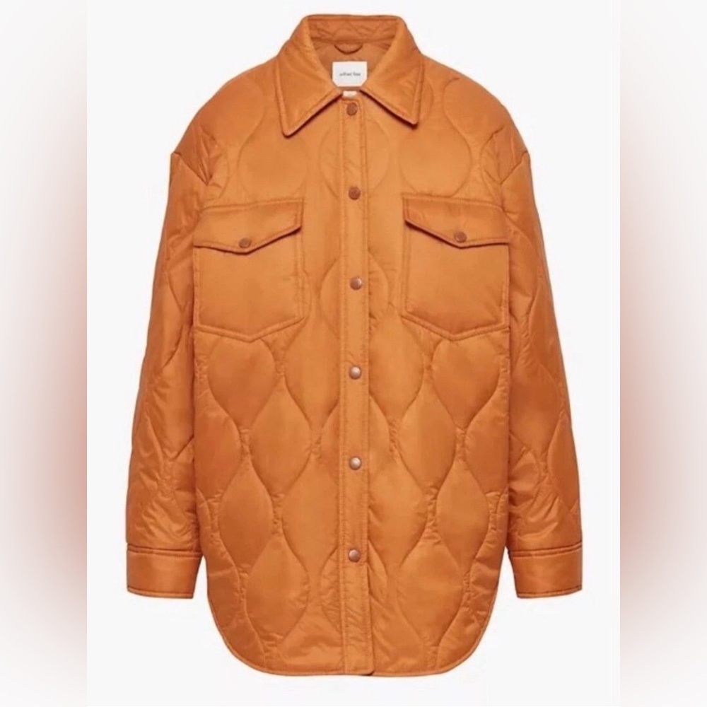 Wilfred Quilted Puffer Shirt Jacket in Rust Orange